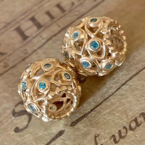 PANDORA OCEAN TREASURES 14K & BLUE TOPAZ LOT OF 2